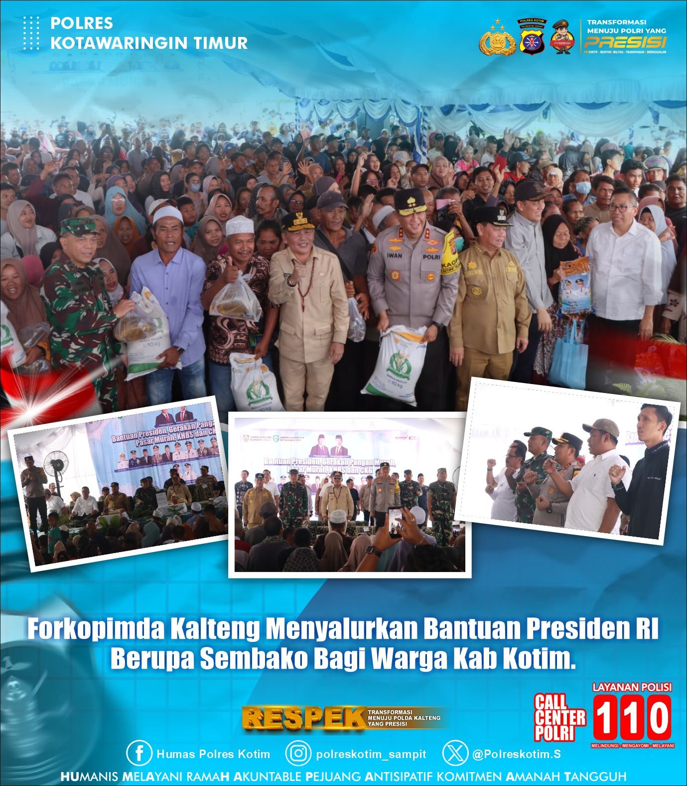 Forkopimda Kalteng Salurkan Bantuan Presiden untuk Warga Kotim, Ribuan Paket Sembako Dibagikan